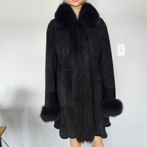 #720 Large suede leather/fox fur collar